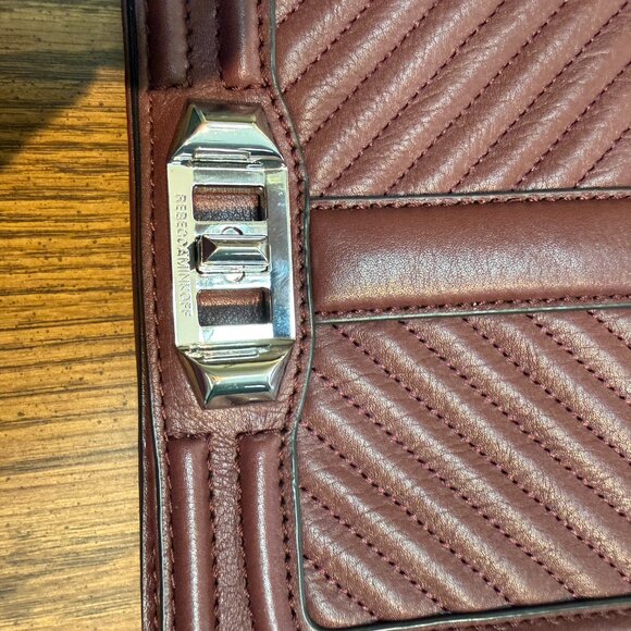 Rebecca Minkoff Love Crossbody Quilted Leather Burgundy Silver Chain - Picture 5 of 9